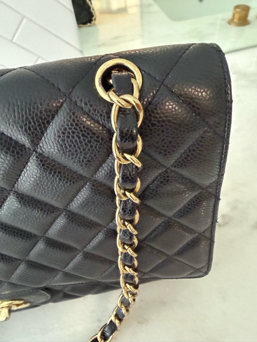 Black Quilted Leather Shoulder Bag with Gold CC Lock - Picture 5 of 11